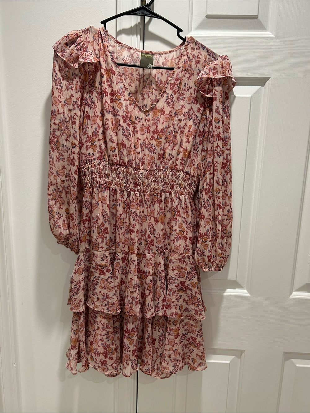 Taylor Pink Floral Ruffle Tiered Mini Dress